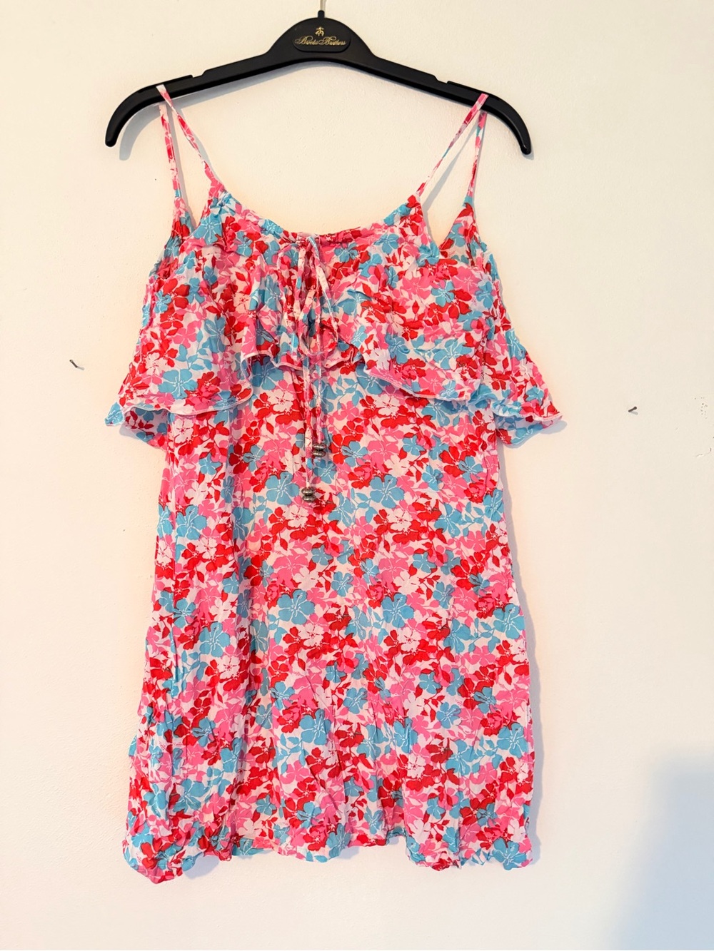Floral Ruffle Spaghetti Strap Sundress in Pink & Blue